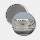 カップとソーサーにカラフルの花を添える。 マグネット (正面/裏面)