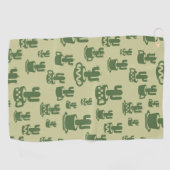 カップとポットの多肉性サボテンのシルエット ゴルフタオル (横)