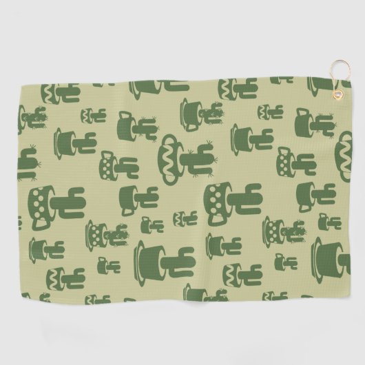 カップとポットの多肉性サボテンのシルエット ゴルフタオル (横)