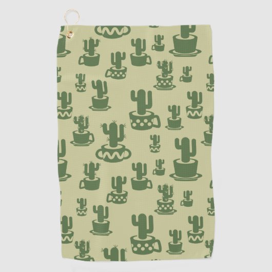 カップとポットの多肉性サボテンのシルエット ゴルフタオル (正面)