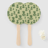 カップとポットの多肉性サボテンのシルエット ハンドファン (正面&裏面)