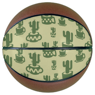 カップとポットの多肉性サボテンのシルエット バスケットボール