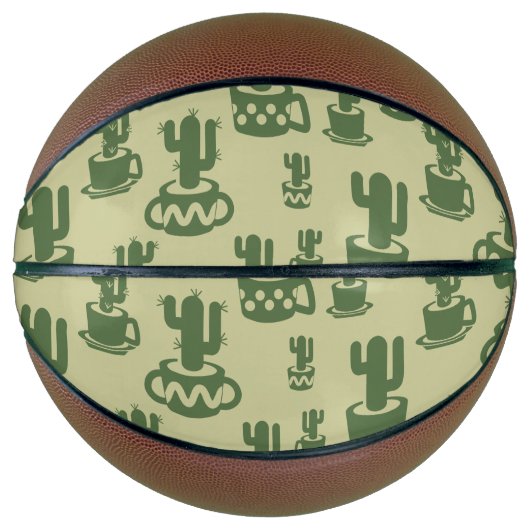 カップとポットの多肉性サボテンのシルエット バスケットボール (正面)