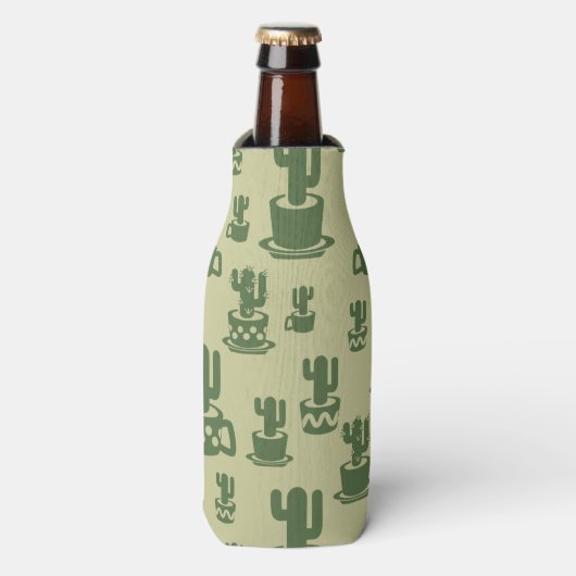 カップとポットの多肉性サボテンのシルエット ボトルクーラー (ボトル正面)