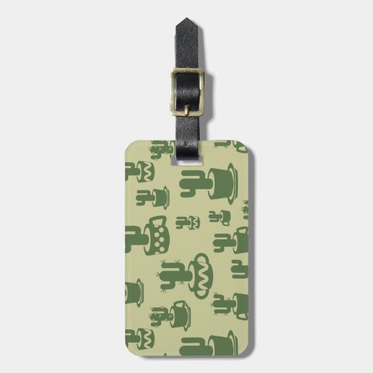 カップとポットの多肉性サボテンのシルエット ラゲッジタグ (正面縦)