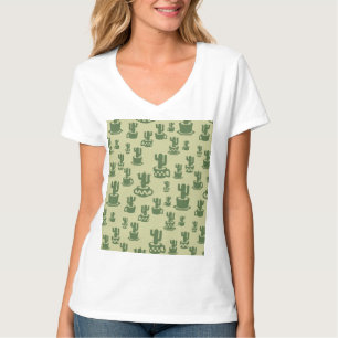 カップとポットT-Shの吸汁性のサボテンのシルエット Tシャツ