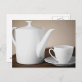 カップと皿を茶釜で閉じる ポストカード (正面/裏面)