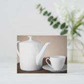 カップと皿を茶釜で閉じる ポストカード (スタンド正面)