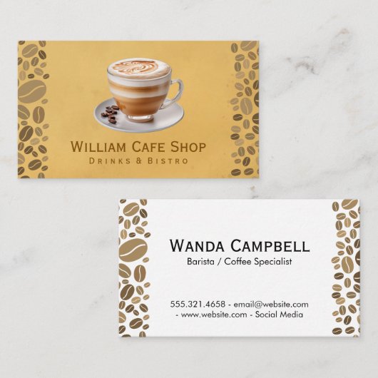 カップと豆のコーヒー飲料 名刺 (正面/裏面)