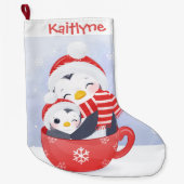 カップに入ったかわいいペンギン ラージクリスマスストッキング (正面)