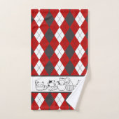 カップに入ったかわいい猫たち – 赤、白、濃いグレーアーガイル バスタオルセット (ハンドタオル)