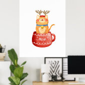 カップに入った猫のトナカイのツノと赤い鼻のクリスマス ポスター (ホームオフィス)