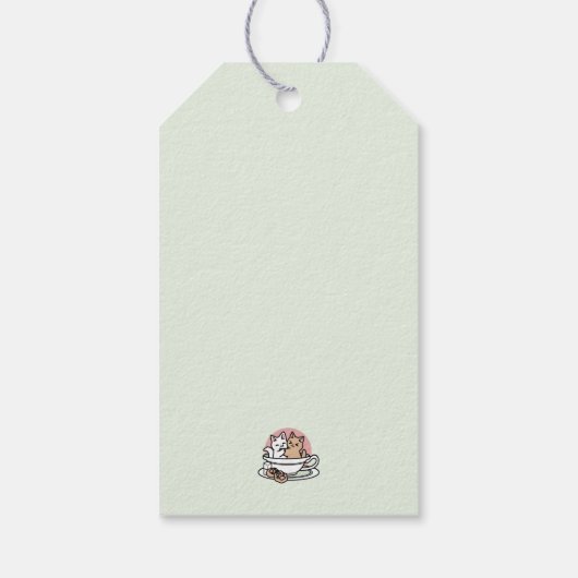 カップに猫ちゃんを丸める – 愛らしいティータイム ギフトタグ (裏面)