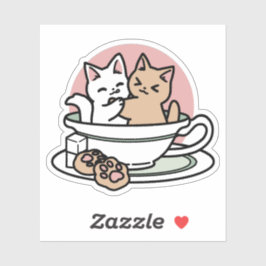 カップに猫ちゃんを丸める – 愛らしいティータイム シール