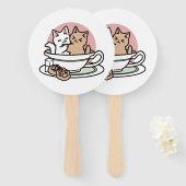 カップに猫ちゃんを丸める – 愛らしいティータイム ハンドファン (正面&裏面)