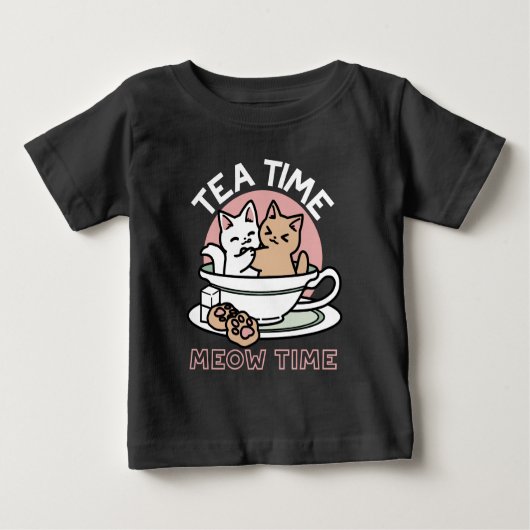 カップに猫ちゃんを丸める – 愛らしいティータイム ベビーTシャツ (正面)