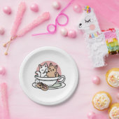 カップに猫ちゃんを丸める – 愛らしいティータイム ペーパープレート (パーティー)