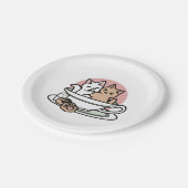 カップに猫ちゃんを丸める – 愛らしいティータイム ペーパープレート (アングル)