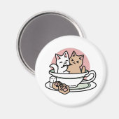 カップに猫ちゃんを丸める – 愛らしいティータイム マグネット (正面/裏面)