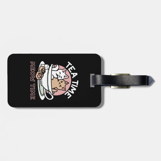 カップに猫ちゃんを丸める – 愛らしいティータイム ラゲッジタグ (裏面横)