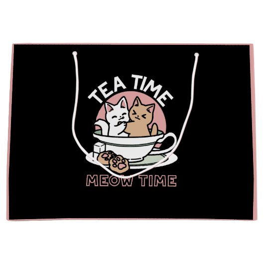 カップに猫ちゃんを丸める – 愛らしいティータイム ラージペーパーバッグ (正面)