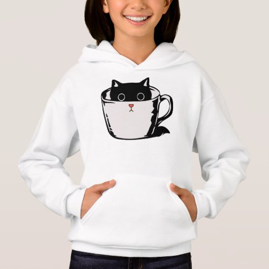 カップに赤い鼻を隠した黒い子猫 (正面)