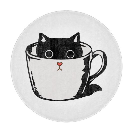 カップに赤い鼻を隠した黒い子猫 カッティングボード (正面)