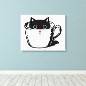 カップに赤い鼻を隠した黒い子猫 キャンバスプリント (インサイチュ (ウッドフロア))