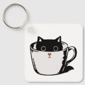 カップに赤い鼻を隠した黒い子猫 キーホルダー (正面)