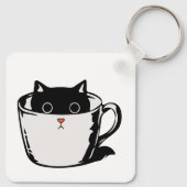 カップに赤い鼻を隠した黒い子猫 キーホルダー (裏面)