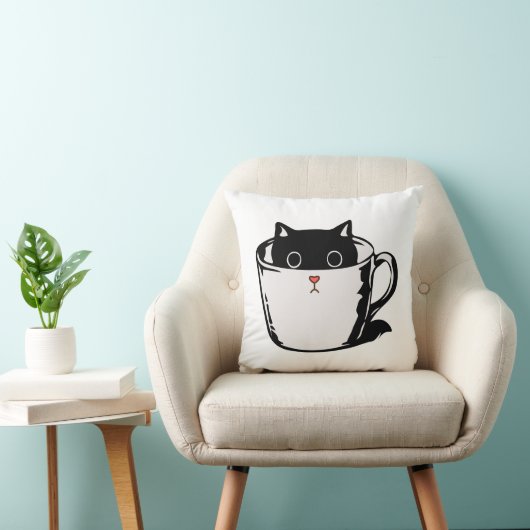 カップに赤い鼻を隠した黒い子猫 クッション (椅子)