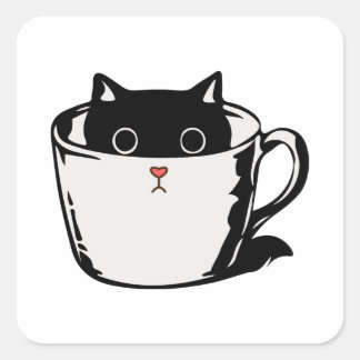 カップに赤い鼻を隠した黒い子猫 スクエアシール