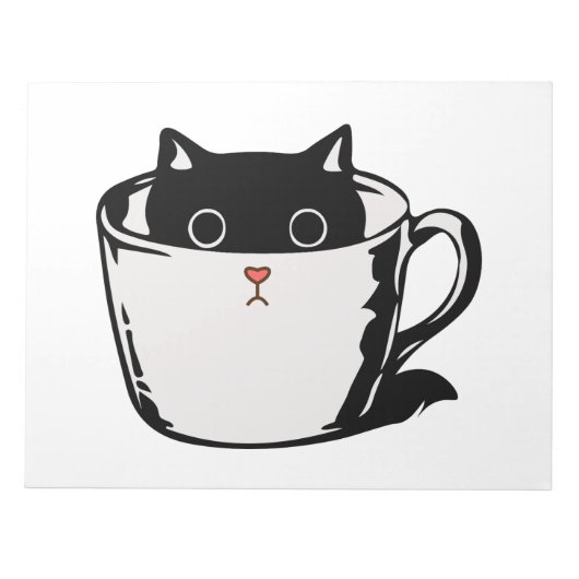 カップに赤い鼻を隠した黒い子猫 ノートパッド (正面)