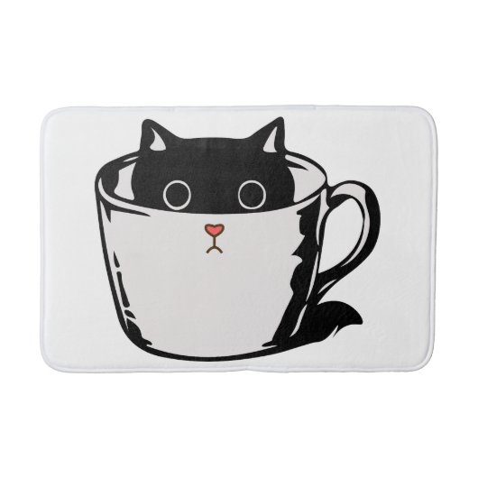 カップに赤い鼻を隠した黒い子猫 バスマット (正面)