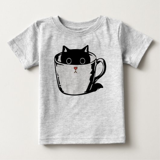 カップに赤い鼻を隠した黒い子猫 ベビーTシャツ (正面)