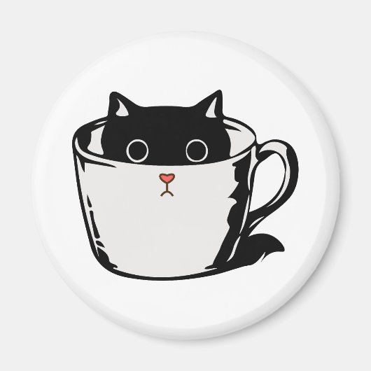 カップに赤い鼻を隠した黒い子猫 マグネット (正面)