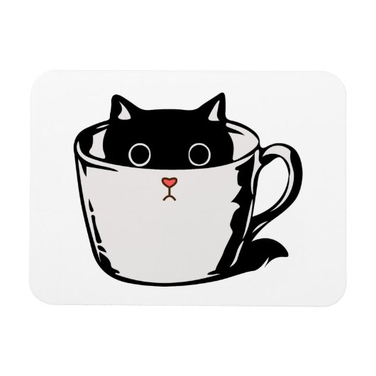カップに赤い鼻を隠した黒い子猫 マグネット (横)
