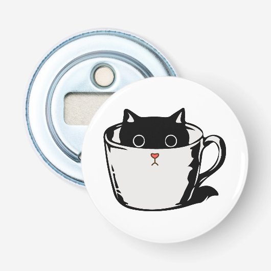 カップに赤い鼻を隠した黒い子猫 栓抜き (正面)