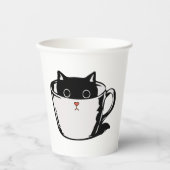 カップに赤い鼻を隠した黒い子猫 紙コップ (正面)