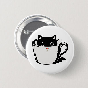 カップに赤い鼻を隠した黒い子猫 缶バッジ