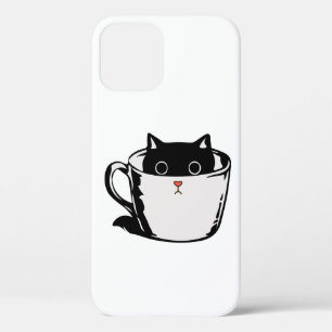 カップに赤い鼻を隠した黒い子猫 iPhone 12 PROケース
