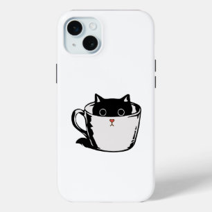 カップに赤い鼻を隠した黒い子猫 iPhone 15 MINIケース