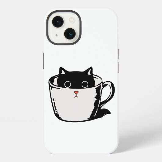 カップに赤い鼻を隠した黒い子猫 iPhoneケース (裏面)