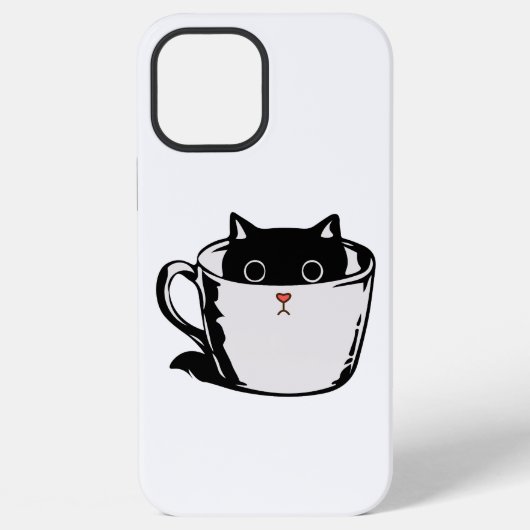 カップに赤い鼻を隠した黒い子猫 iPhoneケース (裏面)