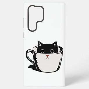 カップに赤い鼻を隠した黒い子猫 SAMSUNG GALAXY S22 ULTRAケース