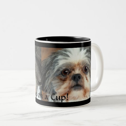 カップにPUPラサAPSOのおもちゃ犬のギフトマグ ツートーンマグカップ (正面右)