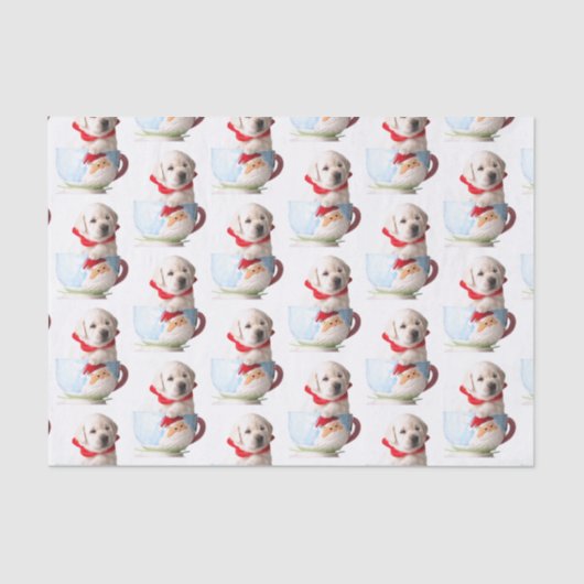 カップのクリスマスティッシュペーパーで子犬 薄葉紙 (正面)