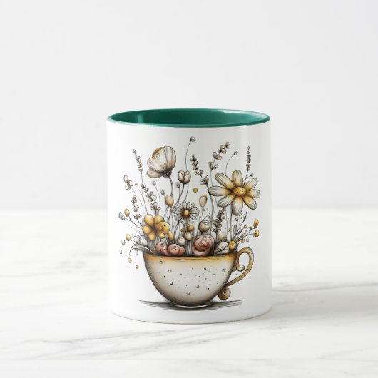 カップの中で咲く花のデザインが可愛いマグカップ マグカップ (中央)