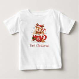 カップの中のトナカイ ファーストクリスマスベビーTシャツ ベビーTシャツ