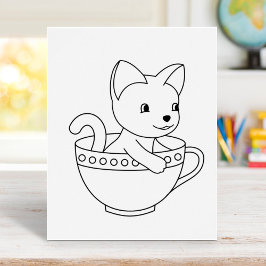 カップの子ネコ – Cat in a Teacup Coloring Page ポスター